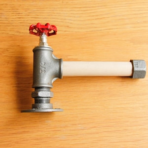 Industrial toilet holder with valve / WC unroller - (20/27 mm) , Untreated beech sleeve - Industrial style - Wood Toilet paper