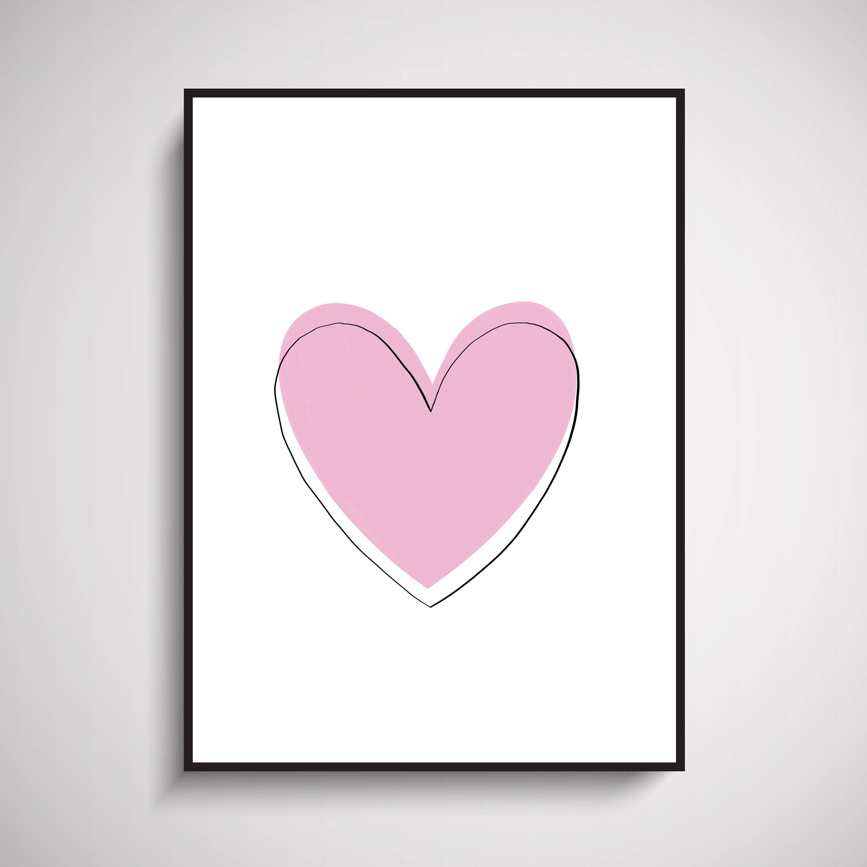 Pink Heart Wall Art Print home decor illustration love Etsy