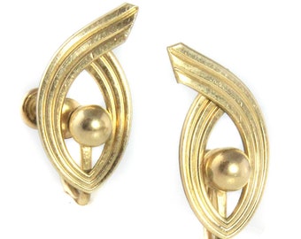 Vintage Gold-Filled Modern Abstract Earrings - 1/20 12K GF Ribbed Swirls - Screw Post Earrings - Signed Van Dell - Vintage Jewelry