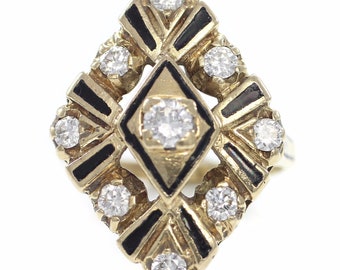 Vintage Diamond Enamel Ring, 14K Diamond Ring, 14K Gold .66 CT TW Diamond Enamel Ring, Victorian Style Size 5 Diamond Ring, Vintage Jewelry