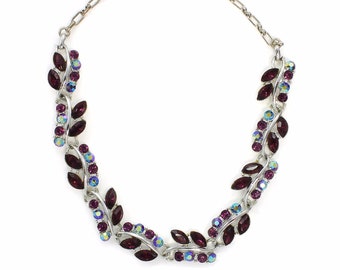 Vintage Purple Rhinestone Choker Necklace, Vintage Silver Tone Aurora Borealis Purple Rhinestone Necklace, Wedding Necklace, Vintage Jewelry