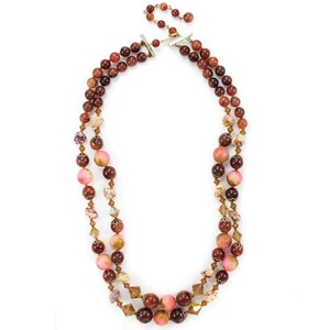 Vintage Pink Bronze Brown Two Strand Bead Necklace, 1960s Pink Bronze Mixed Glass Plastic Bead Necklace, 21" Vintage Beads, Vintage Jewelry