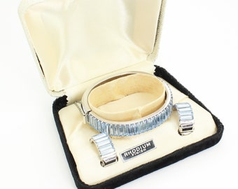 Vintage Baby Blue Rhinestone Bracelet Earring Set, Blue Baguette Rhinestone Bangle Earring Original Box, Vintage Rhinestones,Vintage Jewelry