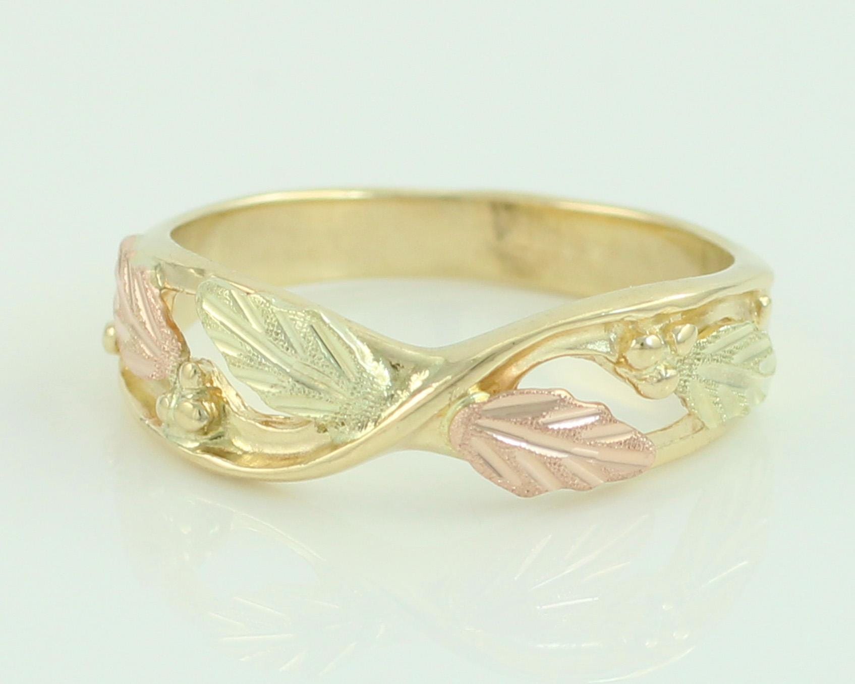 Vintage 10K Black Hills Gold Ring, Leaf Berry Tri-Color 10K Gold Band ...