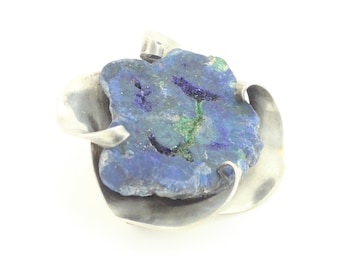 Vintage Gra-Wun Sterling Azurite Brooch, Mid Century Modern Sterling Silver Pin, Raymond Graves Silver Azurite Modernist Pin,Vintage Jewelry