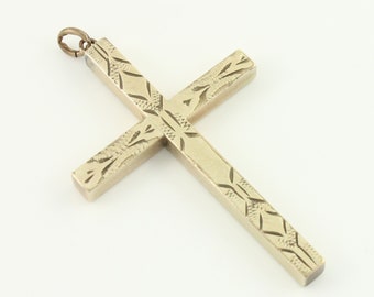 Vintage Engraved Cross 12K Gold Filled, Large Gold Filled Cross Pendant, 1940s Large Gold Filled Cross, Religious Jewelry, Vintage Jewelry