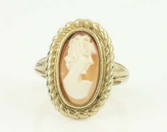 Vintage Shell Cameo Ring, Carved Pink Shell Cameo Uncaclad Ring, 1970s Lady Cameo 14KT G.E. Ring Size 4.25, Uncas Cameo Ring,Vintage Jewelry