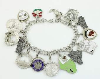 Vintage Sterling Charm Bracelet with 15 Silver Charms, 925 Silver Travel Charm Bracelet, Sterling State Charm Bracelet, Vintage Jewelry