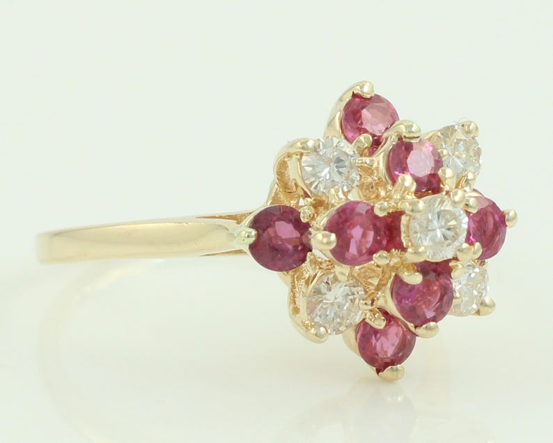 Vintage 14K Gold Ruby Diamond Cluster Ring - 1980s July Birthstone - Etsy