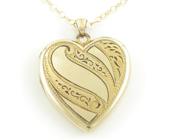 Vintage Engraved Scrolled Love Heart Locket Penda… - image 3