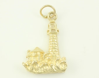 Vintage 14K Lighthouse Charm, 1980s 14K Light House Pendant, Vintage 14K Ocean Necklace Charm, Solid 14K Lighthouse, Vintage Jewelry