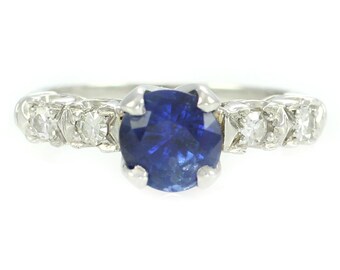 Antique Platinum Sapphire Doublet and Diamond Engagement Ring, Edwardian Sapphire Diamond Ring, Size 4 3/4 Platinum Ring, Vintage Jewelry