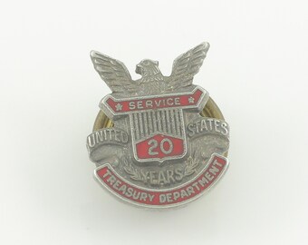 Vintage US Treasury Department 20 Year Service Award Lapel Pin, Wallace Sterling Silver Treasury Department Employment Pin, Vintage Jewelry