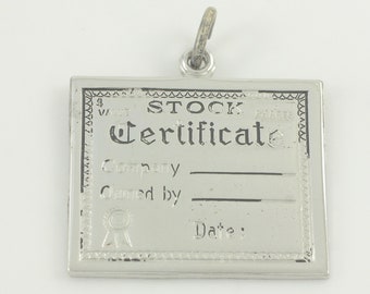 Vintage Sterling Silver Stock Certificate Charm for Bracelet, Wells Sterling Stock Charm, 1960s 925 Silver Investor Charm,  Vintage Jewelry