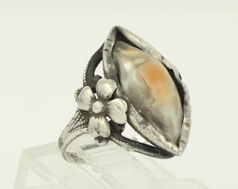 Vintage Sterling Silver Blister Pearl Ring, Vintage Edwardian Sterling Blister Pearl Flower Ring, Size 4.75 Ring, Vintage Jewelry