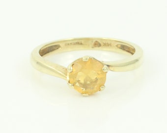 Vintage 14K Golden CZ Solitaire Ring, 1980s 14K Gold Bypass Ring with Yellow CZ, Size 6 Vintage 14K Cubic Zirconia Ring, Vintage Jewelry
