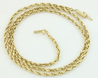 Vintage 14K Diamond Cut Rope 21" Chain Necklace, Vintage 2.2mm 14K Solid Rope 21" Chain, 14K Solid Gold Vintage Rope Chain, Vintage Jewelry