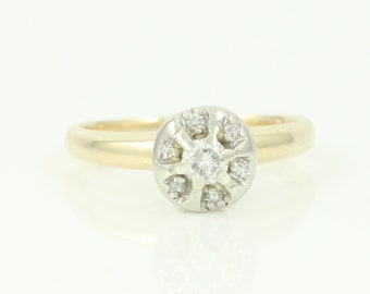 Vintage 14K Diamond Cluster Engagement Ring, Vintage .12 CT Diamond Cluster Ring 14K Gold, MidCentury Engagement Ring, Vintage Jewelry