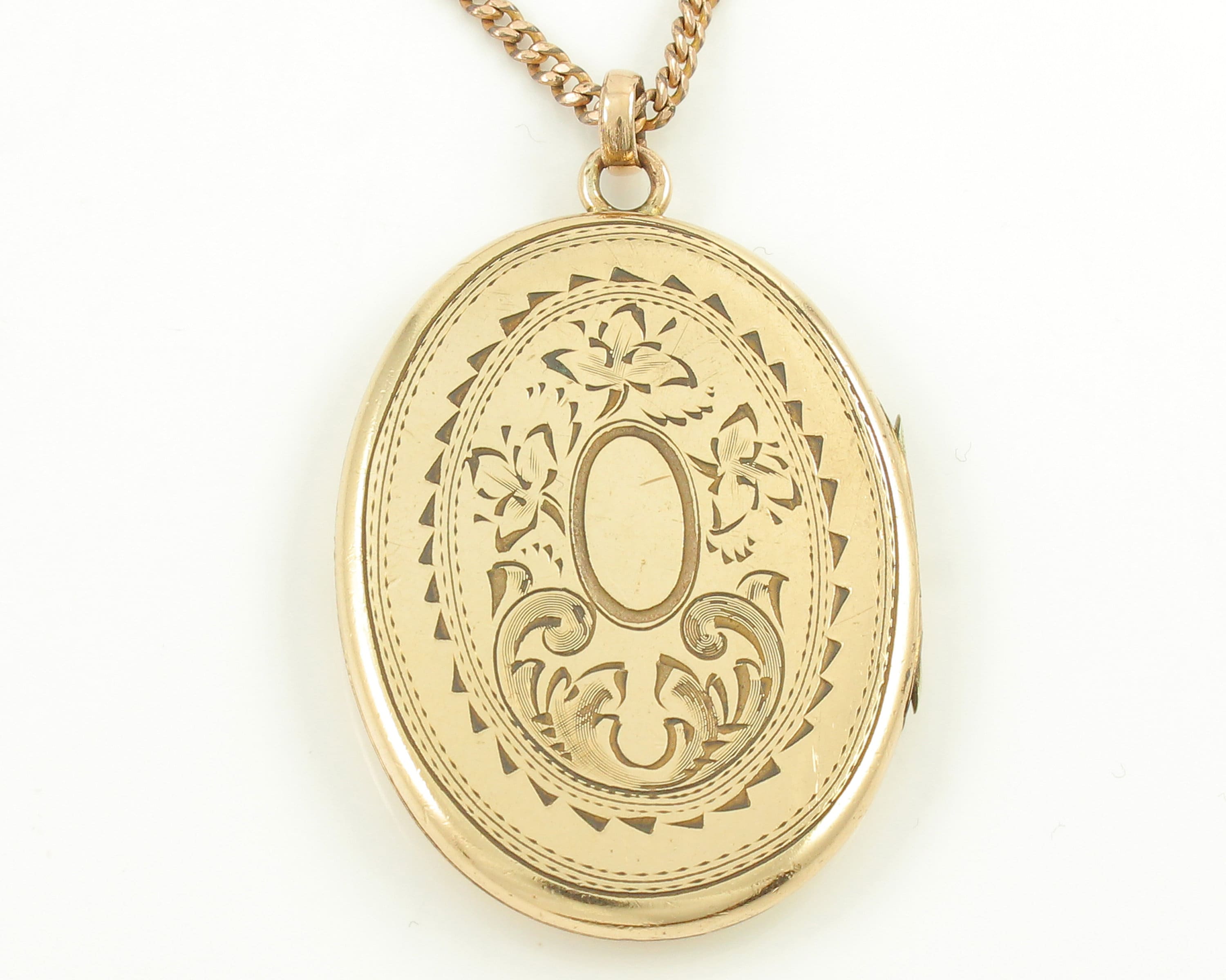 Vintage Large Oval Engraved Locket Necklace, Ballou Gold Filled