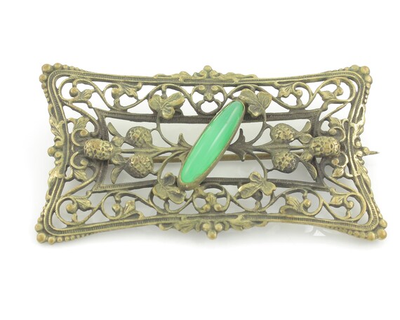 Victorian Clover Green Stone Sash Pin Brooch, Ant… - image 2