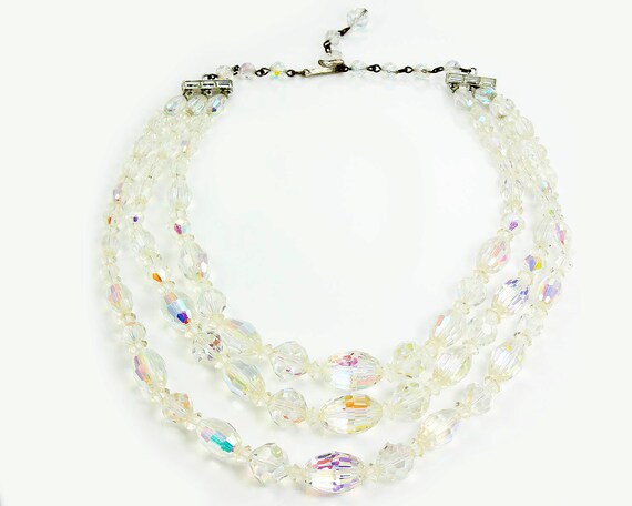 Vintage Laguna Crystal Necklace Aurora Borealis Crystal Torsade