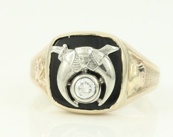 Vintage Masonic Shriner 14K Onyx .15CT Diamond Ring, 14K Shriner Masonic Ring Size 12.25, Vintage 14K Onyx Shriner Ring, Vintage Jewelry