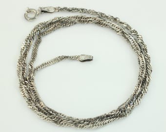 Vintage 925 Sterling Silver Singapore Italy, 1980s Sterling Silver Singapore Chain Necklace 5.2g, 925 25in Twist Necklace, Vintage Jewelry