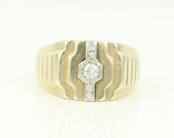 Vintage Diamond 14K Gold Mens Ring, 1980s .14 CT Diamond 14K Ring, Vintage Diamond Solid 14K Gold Ring Size 9, Vintage Jewelry, Vintage Ring