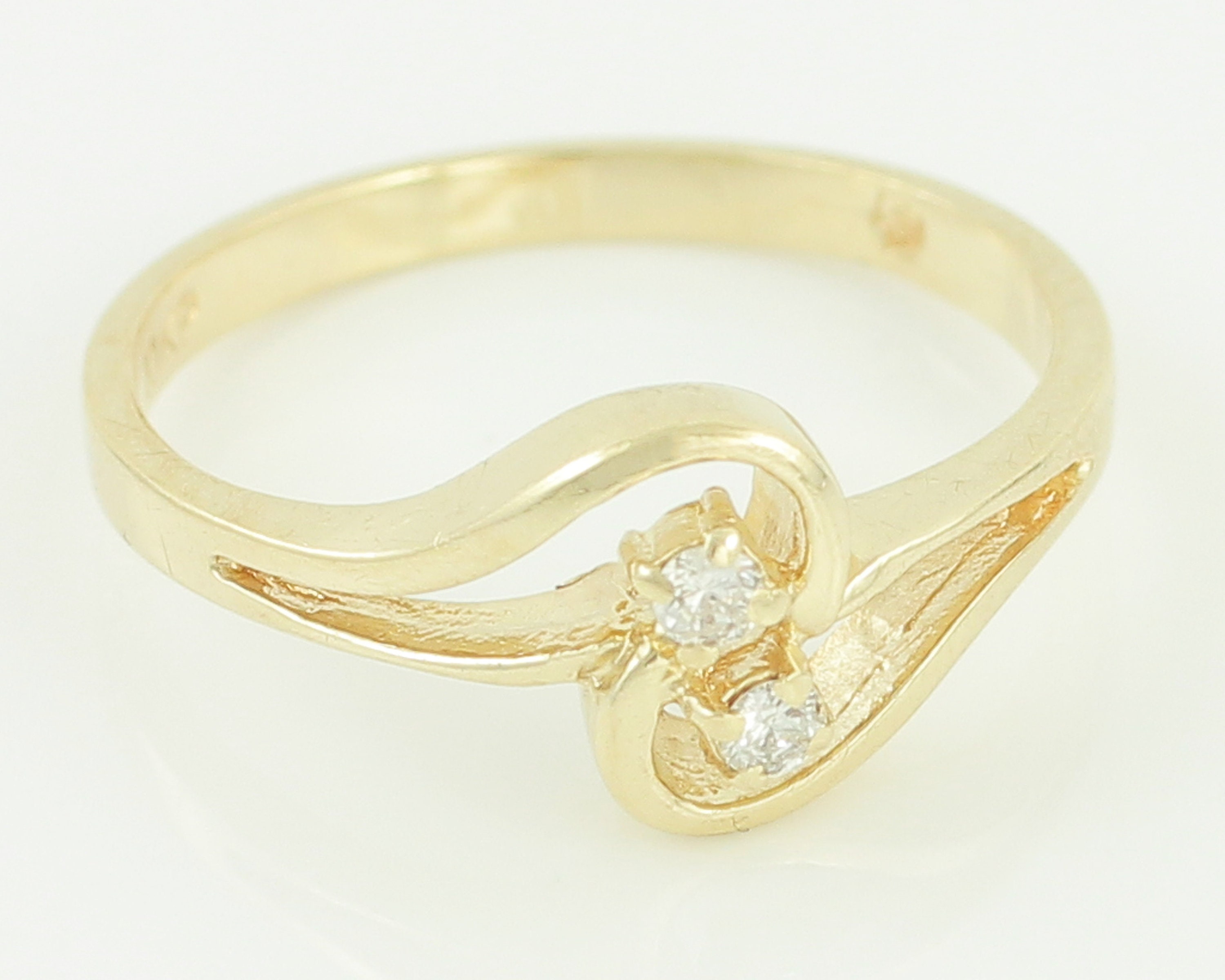 Eighties 10K Gold .10 CT Diamond Bypass Ring Dainty 1980s Yellow Gold Bypass Promise Ring