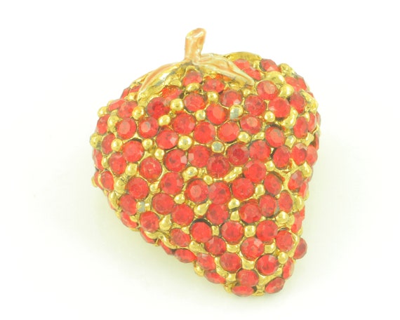 Vintage Unsigned Ciner Strawberry Pin, Red Rhines… - image 1