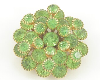 Vintage Olive Green Rhinestone Brooch, 60s Layered Green Tiered Cluster Rhinestone Pin, Vintage Green Dome Rhinestone Pin, Vintage Jewelry