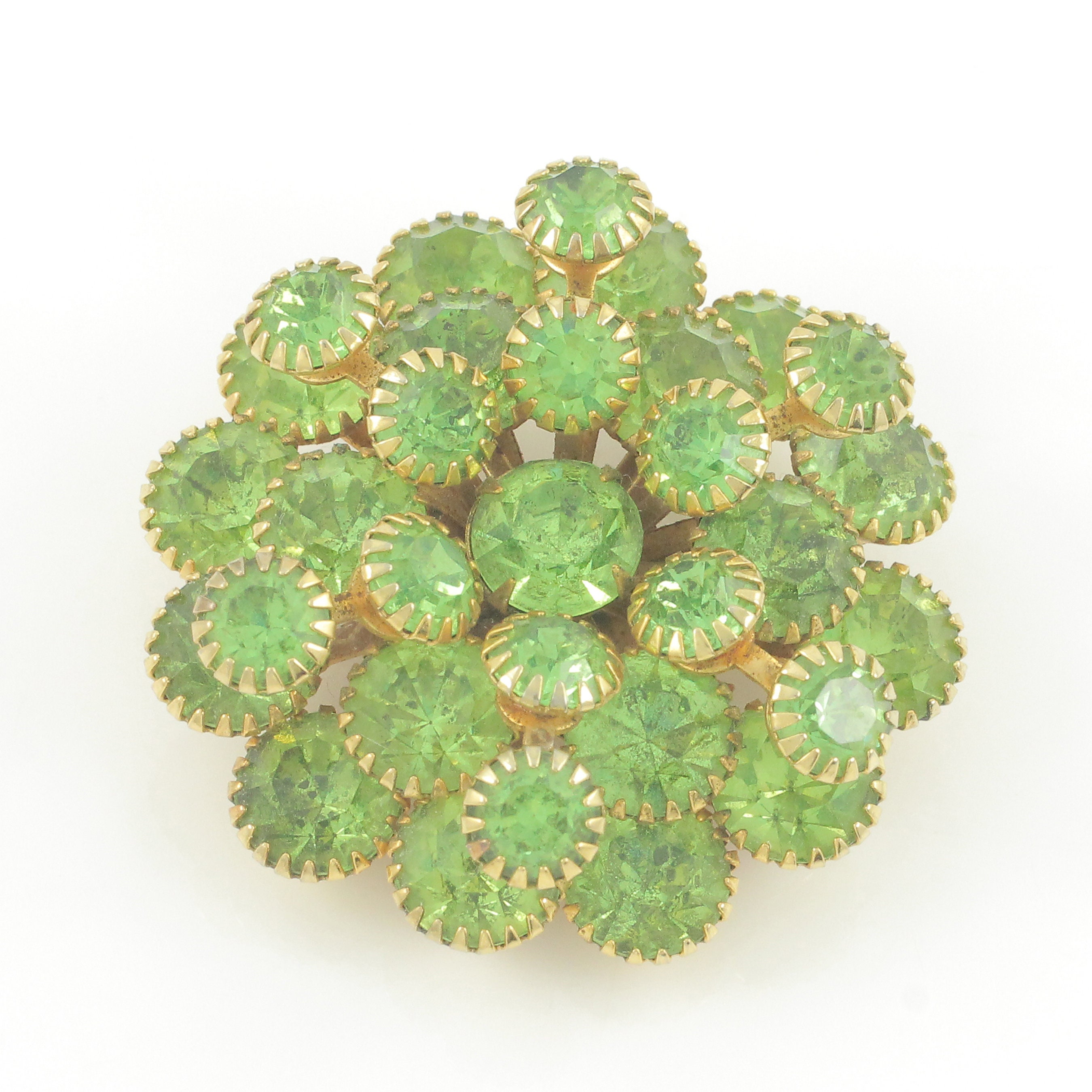 SELOVO Vintage Green Leaf Bouquet Rhinestone Brooch Pin - Antiqued Gold Tone, 2.7x2 Inch - View #4
