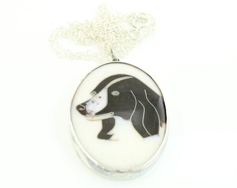 Vintage Tully Sterling Enamel Dog Pendant Necklace, 925 Silver Enamel Spaniel Dog Necklace, Vintage Sterling Dog Pendant, Vintage Jewelry