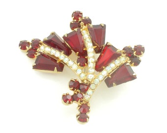 Juliana Open Back Red Keystone Aurora Borealis Rhinestone Brooch, Vintage Juliana Red Pin, Verified DeLizza & Elster Brooch, Vintage Jewelry