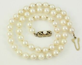 Vintage Mikimoto Akoya Cultured Pearl Necklace, 14k Mikimoto 17" 6.8mm Pearl Choker, Mikimoto Pearl Strand 14K Gold Clasp, Vintage Jewelry