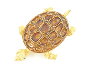 Vintage Mandle Enamel Turtle Brooch, Vintage Enamel Tortoise Brooch, 1960s Turtle Enamel Gold Tone Pin, Vintage Jewelry, Estate Jewelry