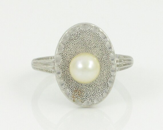 Vintage Sterling Cultured Pearl Ring, 925 Silver … - image 1