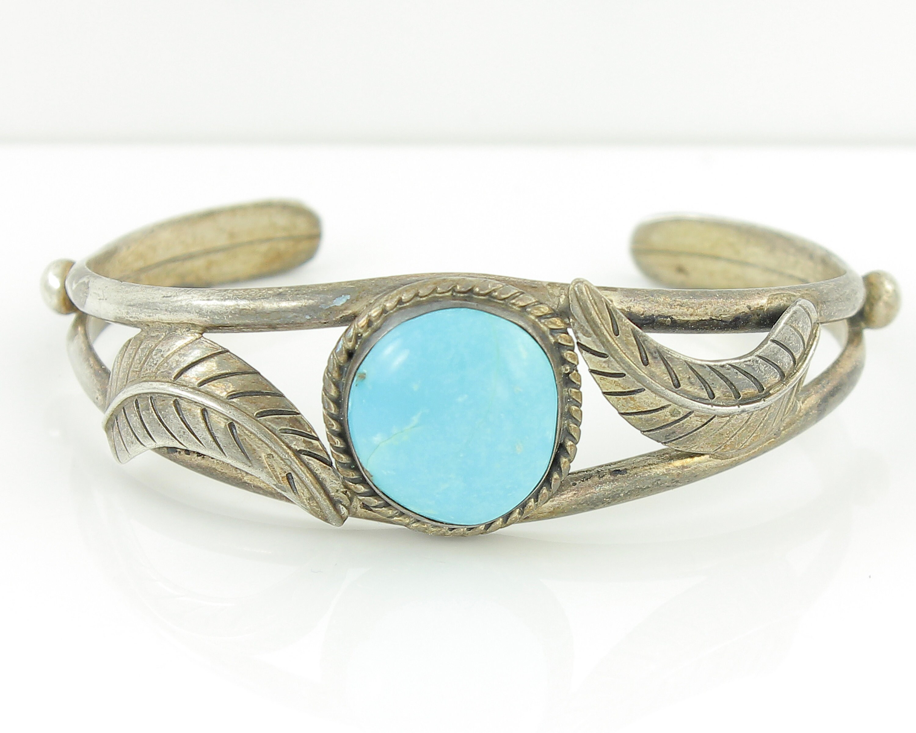 Silver Turquoise Southwestern Bracelet Vintage Sterling Cuff with Sky