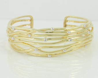 Vintage Sterling Vermeil Modernist Cuff Bracelet, Vintage 925 Sterling Silver 14K Gold Wash Cuff Bracelet, Vintage Jewelry, Estate Jewelry