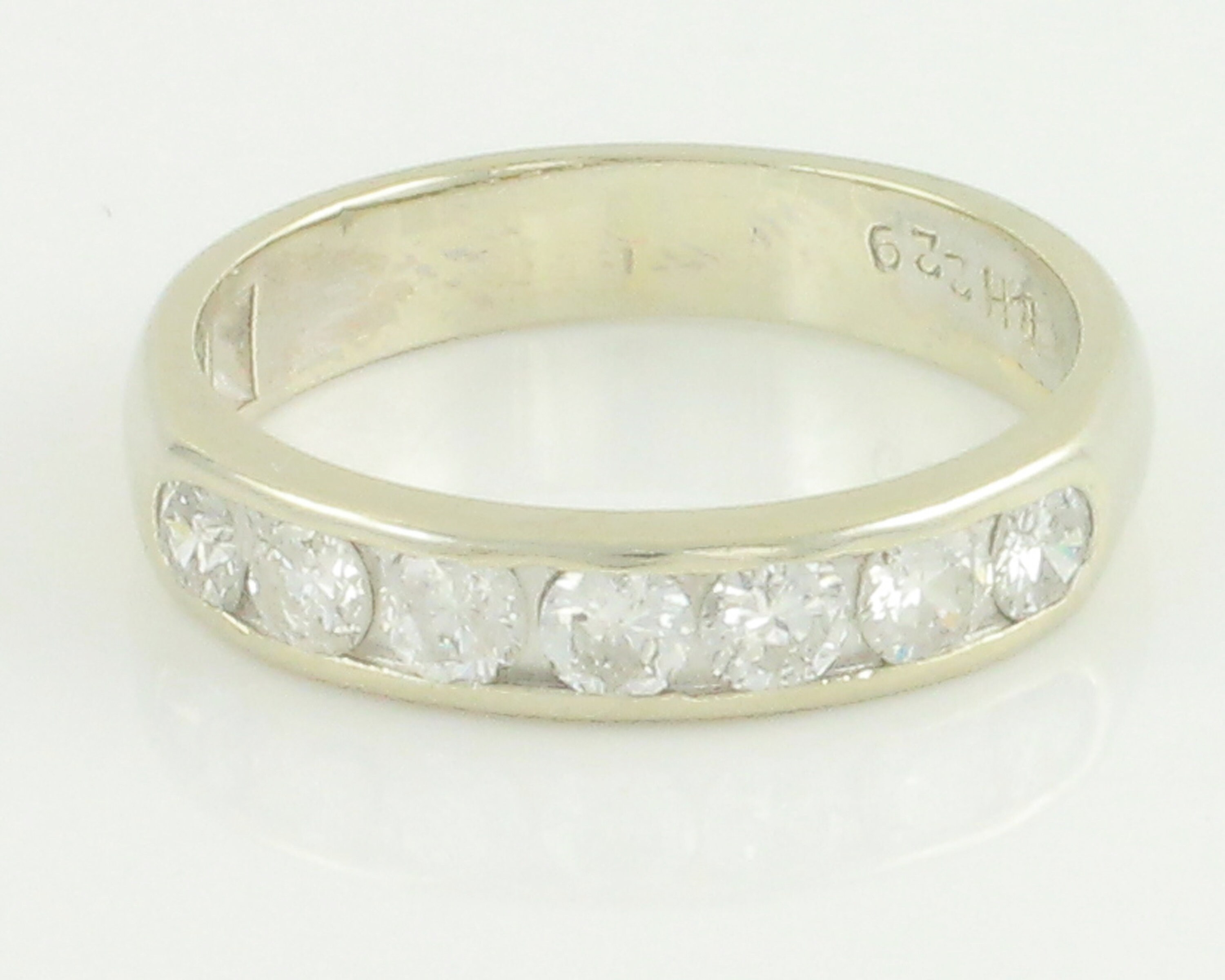 Vintage 14k White Gold Channel Set Diamond I CT Wedding Ring - Eternity Band  3.5 mm - Size 5 c1930 2.6 gram - Stacker Pinky - Estate Jewelry