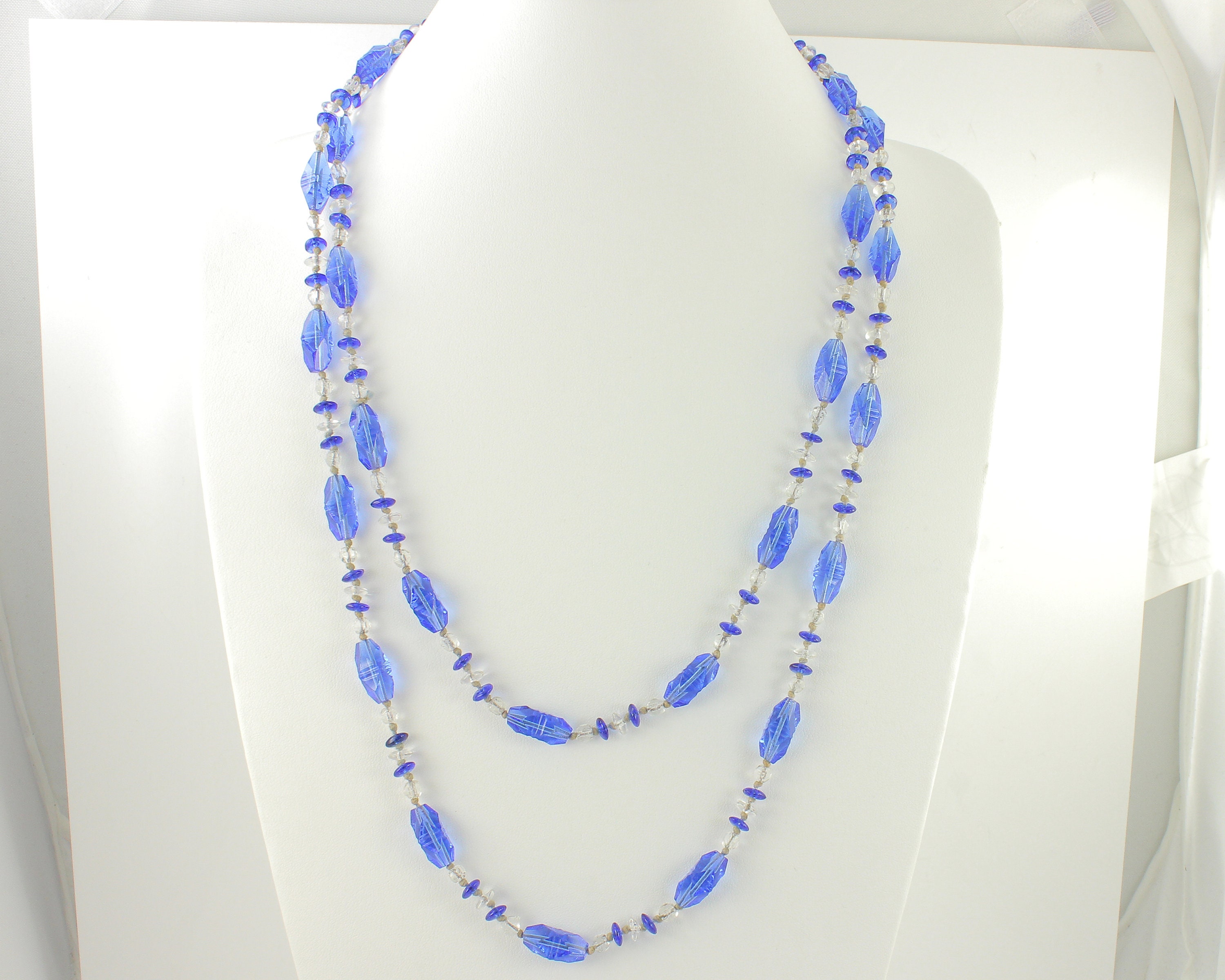 Pretty Vintage Cobalt Blue Faceted Glass Necklace | eBay