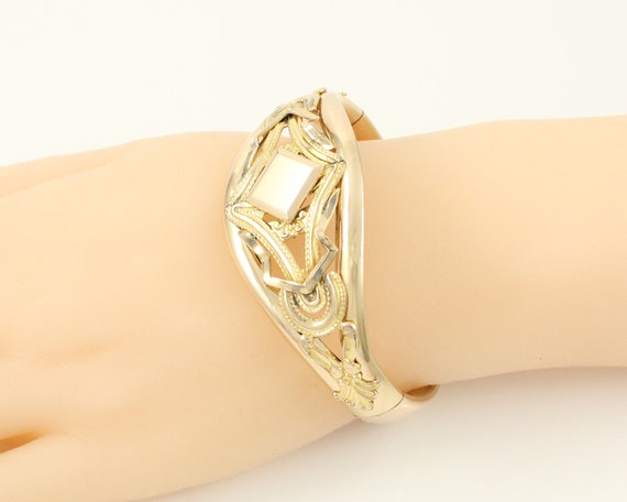 Antique 10K Gold Filled Ornate Bangle Bracelet, L… - image 2