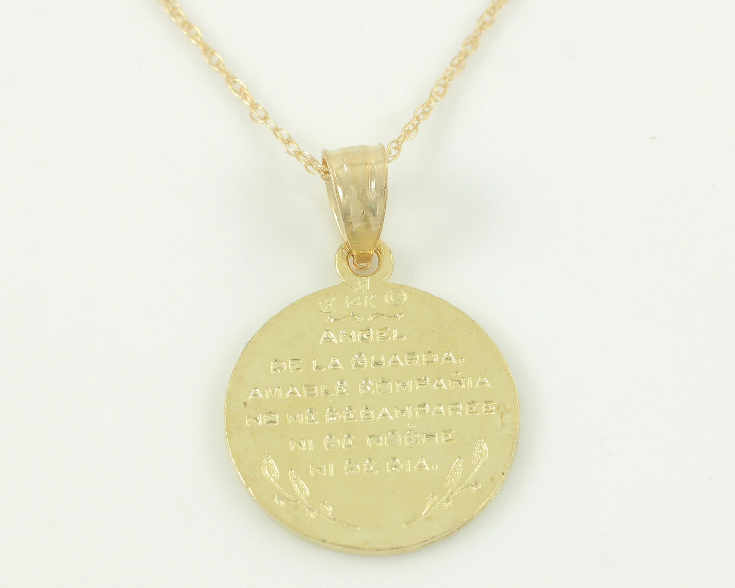 Vintage 14K Dainty Guardian Angel Necklace, Vintage 14K Spanish Prayer
