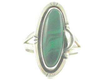 Vintage Malachite 925 Silver Ring, Vintage Mexican GFI Sterling Silver Malachite Ring, Sterling Size 7.25 Malachite Ring, Vintage Jewelry