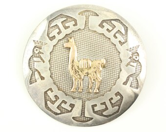 Vintage Sterling Silver 18K Llama Brooch Pendant, Vintage 925 Silver 18K Gold Flute Player Pin, Vintage Sterling Brooch, Vintage Jewelry