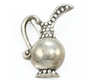 Vintage Mexican Silver Ewer Brooch, Vintage Mexico Sterling Silver Bud Vase Pin, Vintage Mexican Silver Boutonnier Brooch, Vintage Jewelry