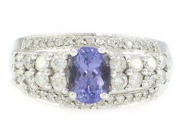 Tanzanite Diamond Engagement Ring 14K White Gold - 1.2 CT Tanzanite .70 CT Diamond Wedding - Size 8.75 8.7 grams -  Estate Fine Jewelry