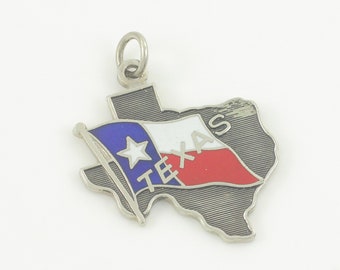 Vintage Texas State Flag Sterling Enamel Bracelet Charm, 1960s Sterling Silver Enamel Texas Charm, Vintage 925 Texas Charm, Vintage Jewelry