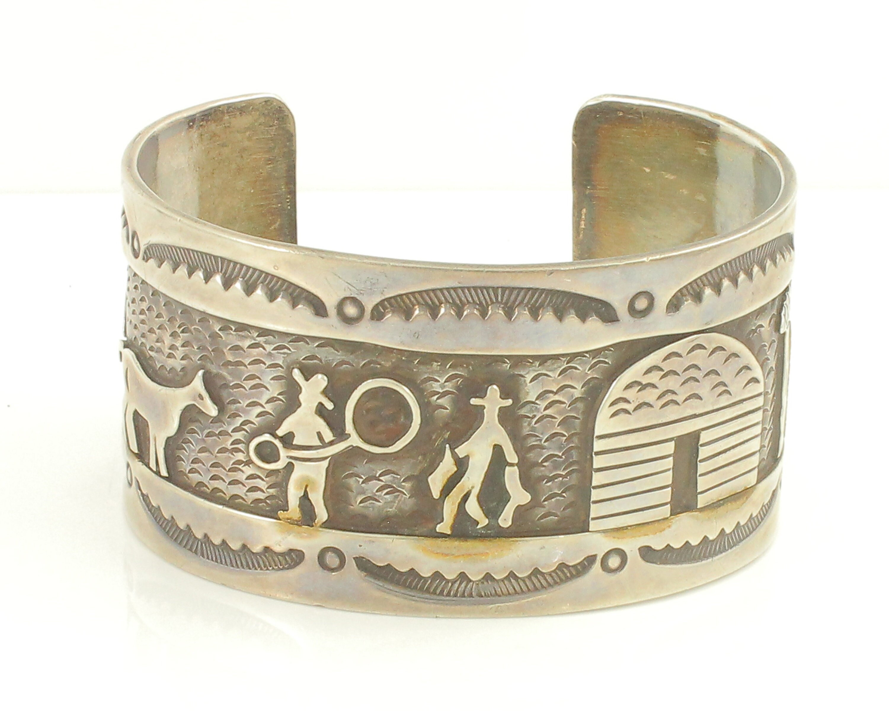 Rare Cowyboys Vintage Native American Navajo Signed Sterling Silver Bracelet Rare Cowyboys Vintage Native American Navajo Signed Sterling Silver Bracelet