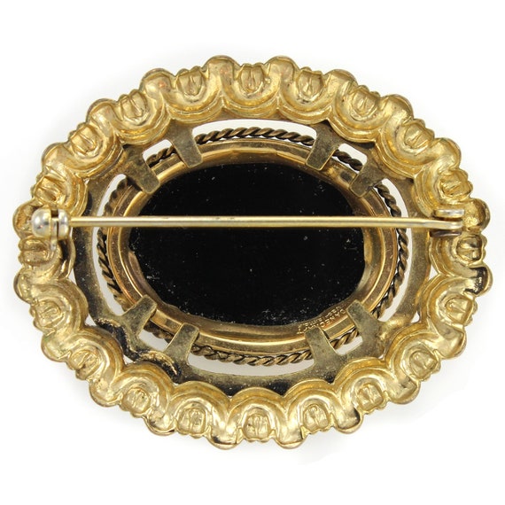 Vintage Danecraft Gold Filled Black Onyx Brooch, … - image 2